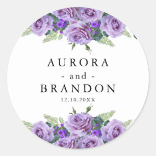 Sticker Rond Aquarelle violette Floral Mariage élégant