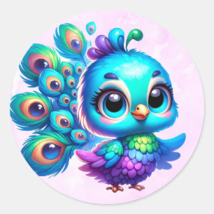 Sticker Rond Aquarelle violette mignonne Peacock Girl Baby show
