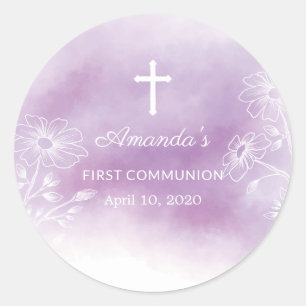 Sticker Rond Aquarelle violette Premier Chatte de communion sac