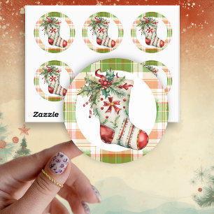 Sticker Rond Aquarelle Whimsical Stockage de Noël
