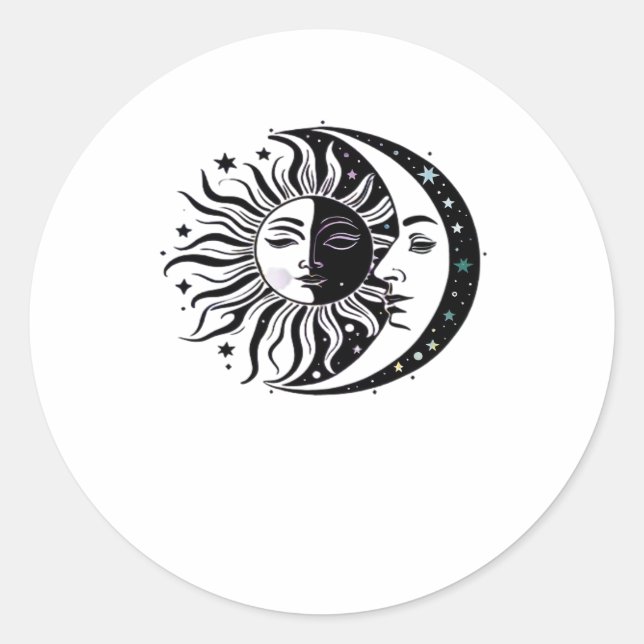Sticker Rond Aquarelle Whimsigoth Soleil Lune Sorcière Classiqu (Devant)