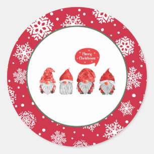 Sticker Rond Aquarelle Whimsy : Gnome Santas Joyeux Noël