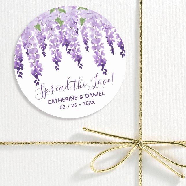 Sticker Rond Aquarelle Wisteria Mariage Étaler Le Script d'amou (Créateur téléchargé)