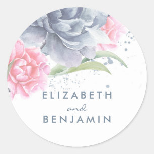Sticker Rond Aquarelles bleu et rose