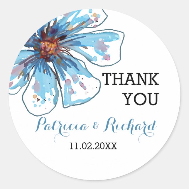 Sticker Rond Aquarelles Floral Merci Mariage Favoriser (Devant)