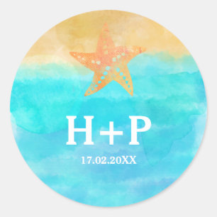 Sticker Rond Aquarelles Initiales Mariage Starfish
