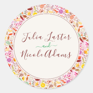 Sticker Rond Aquarelles Vibrantes Fleurs de Tulipe d'Été Mariag