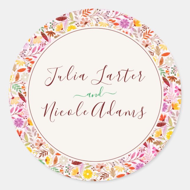 Sticker Rond Aquarelles vives Fleurs de tulipe d'été Mariage (Devant)
