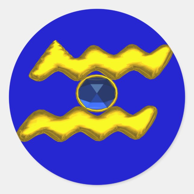 STICKER ROND AQUARIUS /GOLD ZODIAC BIJOU D'ANNIVERSAIRE (Devant)