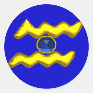 STICKER ROND AQUARIUS /GOLD ZODIAC BIJOU D'ANNIVERSAIRE