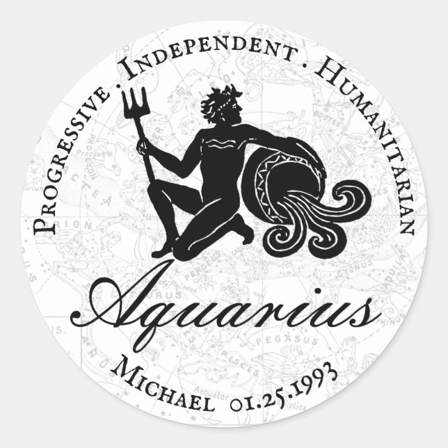 Sticker Rond Aquarius Traits Zodiac Astrologie Blanc Personnali (Devant)