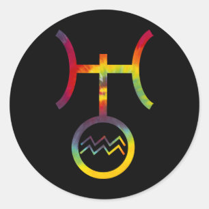 Sticker Rond Aquarius Uranus Symbole planétaire Tie Dye Party