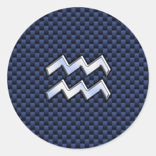Sticker Rond Aquarius Zodiac Sign on Royal Blue Carbon Fiber