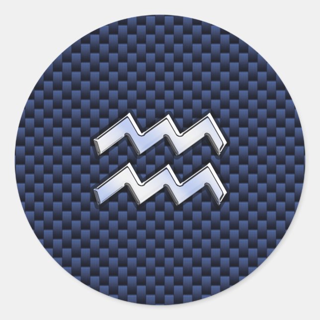 Sticker Rond Aquarius Zodiac Sign on Royal Blue Carbon Fiber (Devant)