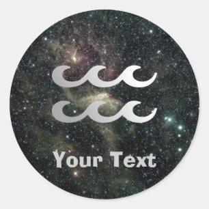 Sticker Rond Aquarius Zodiac Universe Name Gift Tag Boite