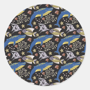 Sticker Rond Aquatic animals pattern ocean underwater life 17