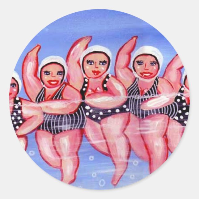 Sticker Rond Aquatique Aérobic Divas Amusants Whimsical Chubby (Devant)