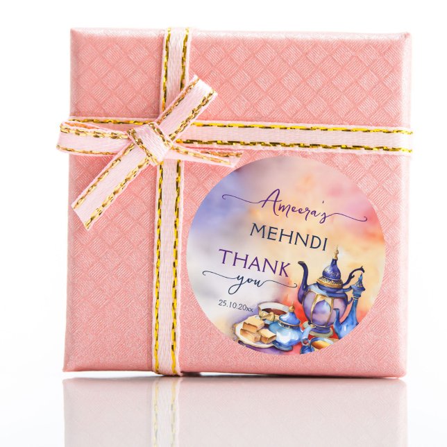 Sticker Rond Arabe thé turc fête mehndi henna merci (Mehndi Arabian Turkish tea party favor gift thank you stickers Asian Muslim  wedding favor stickers)