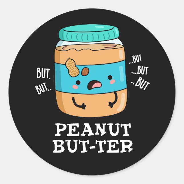 Sticker Rond Arachide, mais plus amusant Nourriture Pun Dark BG (Devant)