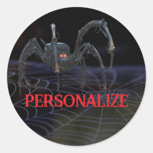 Sticker Rond Araignée aux yeux rouges sur une toile d'araignée