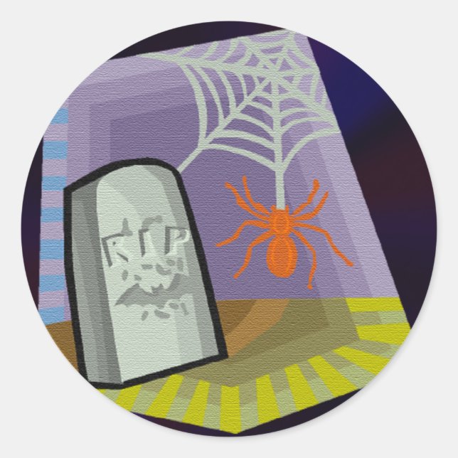 Sticker Rond Araignée avec marqueur Web et RIP (Devant)