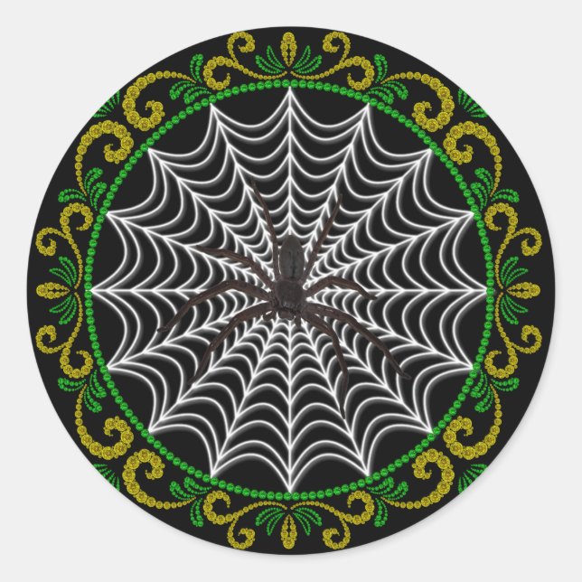 Sticker Rond Araignée blanche jaune et araignée noire (Devant)