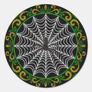Sticker Rond Araignée blanche jaune et araignée noire