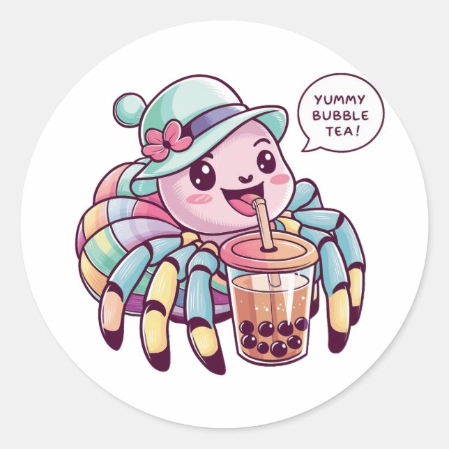 Sticker Rond Araignée de dessin adorable : Cosy, Kawaii Vibes (Devant)