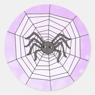 Sticker Rond Araignée en toile d'araignée violet Halloween