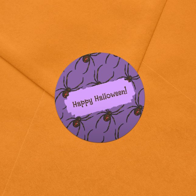 Sticker Rond Araignée noire Motif d'art Pixel Halloween (Créateur téléchargé)