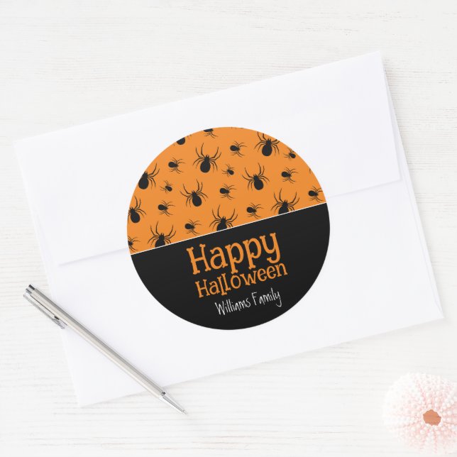 Sticker Rond Araignées Halloween Black Orange Personnalisé (Enveloppe)