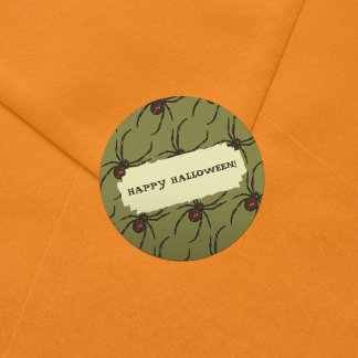 Sticker Rond Araignées noires Joy Halloween ! Motif d'art pixel