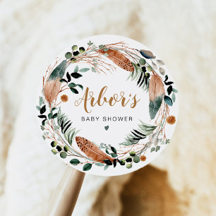 Sticker Rond ARBOR Bohême Plumes verdure Wreath Boho