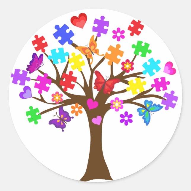 Sticker Rond Arborescence des sensibilisations sur l'autisme (Devant)