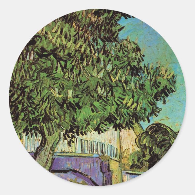 Sticker Rond Arbre à châtaignes en fleurs par Vincent van Gogh (Devant)