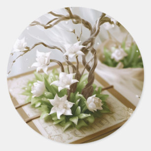 Sticker Rond Arbre à fleurs qui pousse à partir d'un livre