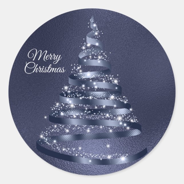 Sticker Rond Arbre à ruban bleu brillant de Noël (Devant)