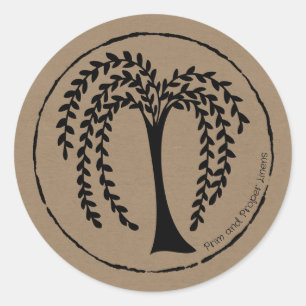 Sticker Rond Arbre à saule de style Prim Cadre biologique noir