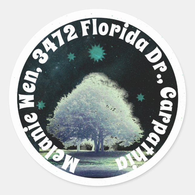 Sticker Rond Arbre blanc et étoile Adresse de retour (Devant)