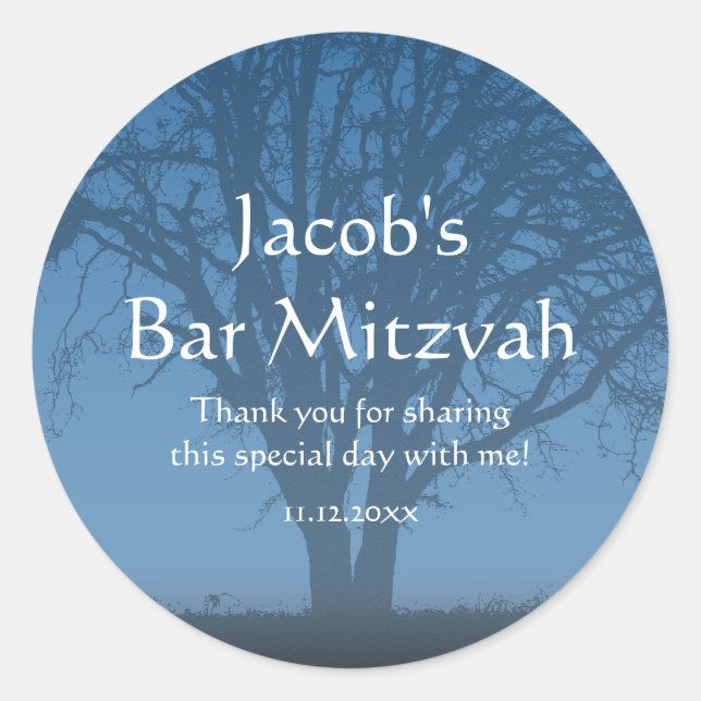 Sticker Rond Arbre bleu rustique du Life Bar Mitzvah (Devant)
