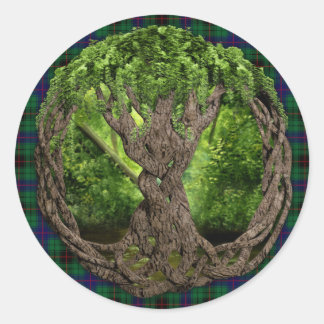 Sticker Rond Arbre Celtique De Vie Et Clan Davidson Tartan