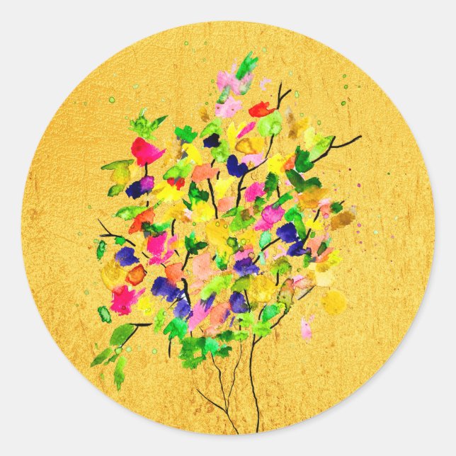 Sticker Rond Arbre coloré aquarelle (Devant)