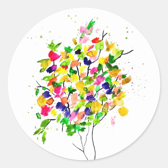 Sticker Rond Arbre coloré aquarelle (Devant)
