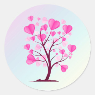 Sticker Rond Arbre d'amour Arbre de coeur Pastel rose Aquarelle