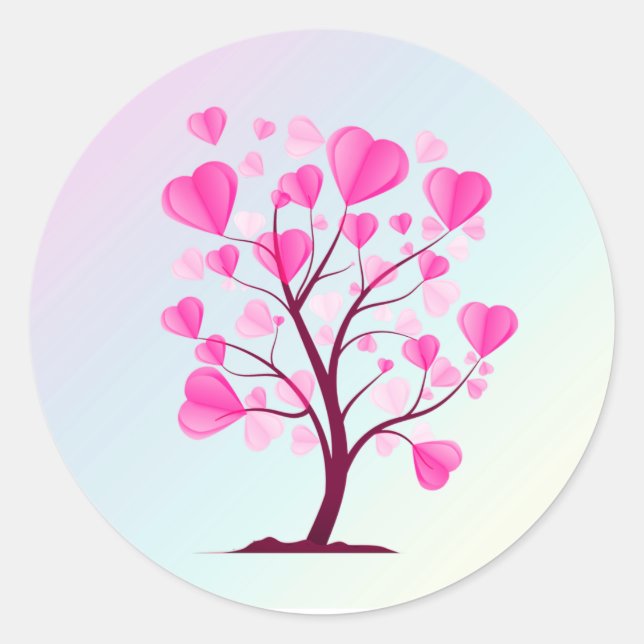 Sticker Rond Arbre d'amour Arbre de coeur Pastel rose Aquarelle (Devant)