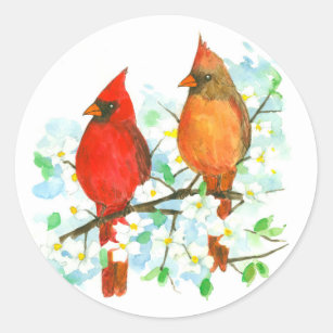 Sticker Rond Arbre de cornouiller cardinal hommes-femmes