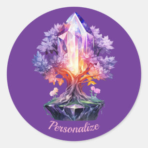 Sticker Rond Arbre de cristal mystique Art fantastique de pierr