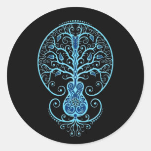 Sticker Rond Arbre de guitare de la vie bleu sur le noir