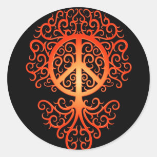 Sticker Rond Arbre de la Paix, rouge et noir