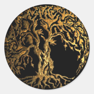 Sticker Rond Arbre de Mehndi de la vie (or)
